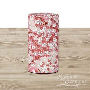 Boîte à thé, métal et papier japonais (rose et fleurs de cerisier)